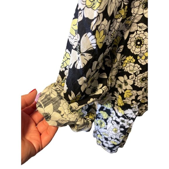 Karen Scott Black White Yellow Floral 3/4 Sleeve Button Up Blouse Top Sz 2X - Picture 5 of 7